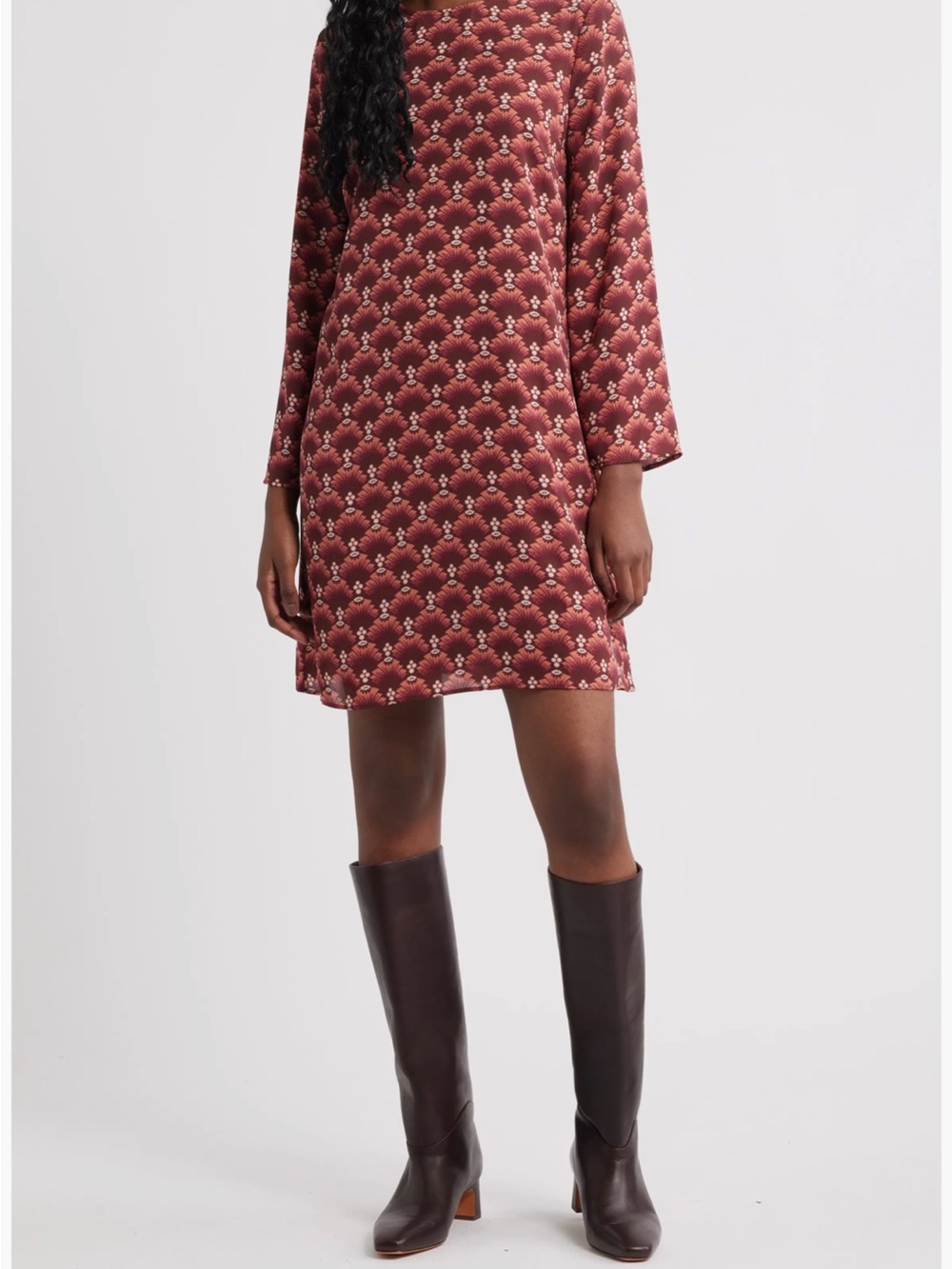 NWOT Chelsea28 Rust Floral Long-Sleeve Mini Dress
